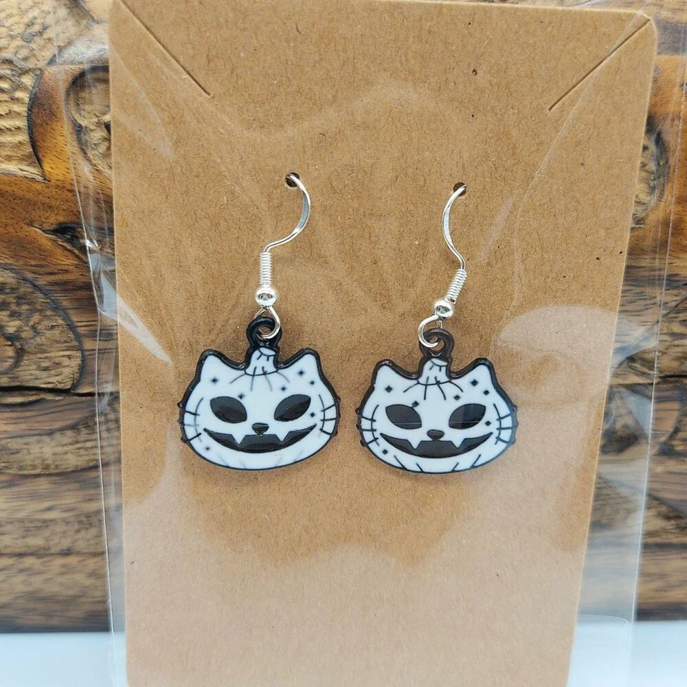 Cat O Lantern Earrings Halloween Pumpkin Cat Earrings